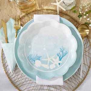 DAMAI - Sets de vaisselle jetable en papier sur le thème de la plage et de la navigation pour fêtes d'enfants - Couleurs personnalisées - Assiettes et gobelets imprimés 4 couleurs - Product Image 2