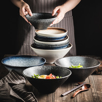 Bol rond en céramique noire de style campagnard japonais, 7/8/9 pouces, en grès pour restaurant, idéal pour les nouilles ramen