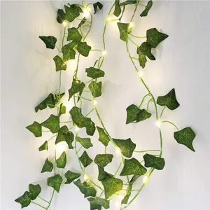 Battery Outdoor Led Green Leaves Copper Wire String Light Holiday Wedding Garden Yard Party Decoration