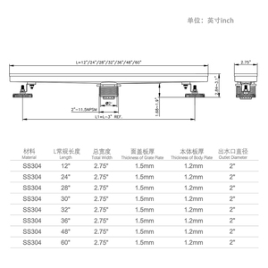 Desagüe <span class=keywords><strong>de</strong></span> <span class=keywords><strong>suelo</strong></span> lineal largo para <span class=keywords><strong>ducha</strong></span> <span class=keywords><strong>de</strong></span> baño, antiolores, <span class=keywords><strong>de</strong></span> acero inoxidable, con placa base <span class=keywords><strong>de</strong></span> drenaje, del fabricante - Product Image 3