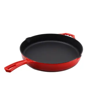Kitchen Cooking Pan 30CM Steak Grill Plate Non-stick Enamel Cast Iron Grill Frying Pans with Pouring Spout