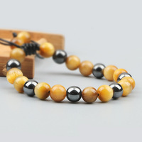 Bracelet en perles œil de tigre coloré avec accent hématite, ajustable, en macramé, pour yoga, énergie, Mala, unisexe, bijoux spirituels de guérison des chakras