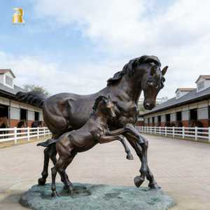 RELONG Vente Flash Grande Statue de Cheval en Bronze, Sculpture de Pommelle avec <span class=keywords><strong>Poulain</strong></span>, Personnalisable pour l'Extérieur - Product Image 1