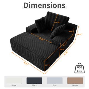 Vuxhome דירת סלון ואקום נדחס ספה נורדית קריאה chaise טרקלין שחור קורדורוי ספה מיטה מיטה מיטה מיטה - Product Image 5