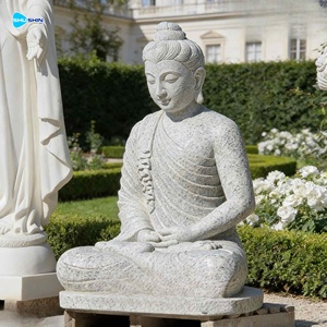 प्राकृतिक पत्थर की उच्च गुणवत्ता वाला बुद्ध बैठा सफेद पत्थर की संगमरमर की मूर्ति - Product Image 2