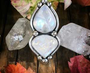 พลอยมูนสโตนสีรุ้งธรรมชาติ925แข็งแหวนเงินสเตอร์ลิงเครื่องประดับชั้นดีตั้งฝารูปทรงลูกแพร์ขายส่ง - Product Image 1