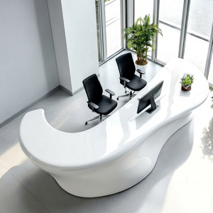 Modern Oval Reception <b>Desk</b> Solid Surface Glossy Minimalist Office Furniture for Commercial Use - Product Image 1