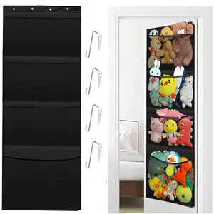 Organisateur de jouets sur la porte 4 couches, pochettes de rangement suspendues pour jouets, sac de rangement en maille pour jouets en peluche pour bébés animaux en peluche