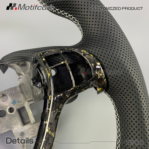 Volant personnalisé en fibre de carbone forgée dorée pour Acura TL SH-AWD 2009-2014 avec poignées en cuir perforé - Product Image 4