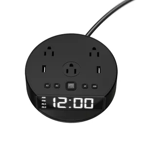 3-Outlet Surge Protector Power Strip 2 Fast Charging USB Ports 1.8m Extension Cord And Battery Backup Function Alarm Clock