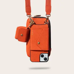 For Iphone 14 Pro Max Cover Leather Mobile Phone Case Luxury Design With Strap Crossbody Phone Case