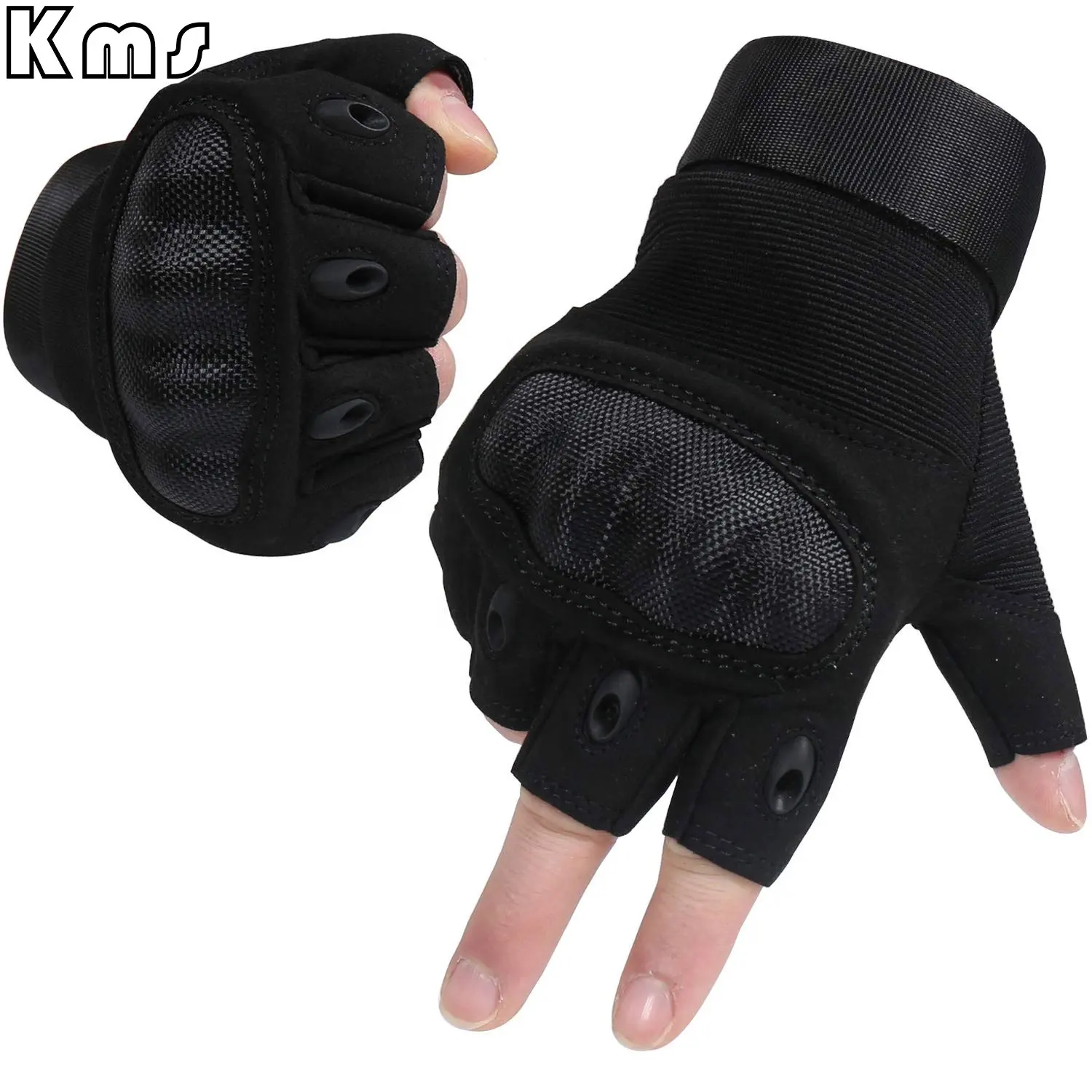 KMS Professional Custom Outdoor Training Hard Knuckle Black Made Shooting Anti-Slip Tactical Half Finger Gloves