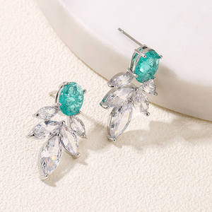 RAKOL EP5357 New Arrival Large Earrings for Women <b>Leaf</b> Cubic Zirconia Earrings Jewelry Customize Bridal Stud Earrings - Product Image 4