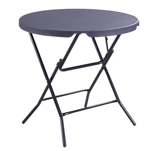 80cm <strong>Round</strong> Imitate Rattan Pattern Outdoor Furniture Bistro Foldable Picnic Steel <strong>Small</strong> Space Dining <strong>Table</strong> - Product Image 1
