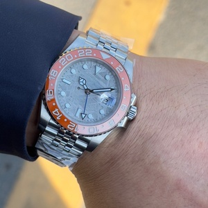 Montre mécanique automatique pour homme en promotion, cadran météorite, <span class=keywords><strong>lunette</strong></span> en céramique orange-brun, bracelet en acier à cinq maillons, double fuseau horaire, lumineuse - Product Image 3