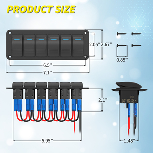 Panneau de commutation marin 6 interrupteurs 12V étanche avec LED bleue, interrupteur à bascule ON-OFF pré-câblé pour <span class=keywords><strong>bateau</strong></span> et automobile - Product Image 2