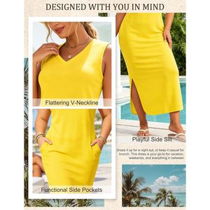 Vestido Maxi de Verano para Mujer, Talla Grande, Sin Mangas, Cuello en V, Holgado, de Gasa, con Estampado Floral de Flamencos, Vestido de Playa con Bolsillos - Product Image 6