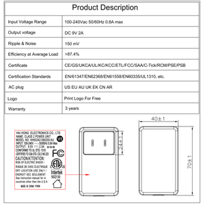 محول طاقة تيار متردد إلى تيار مستمر 9 فولت 2 أمبير 18 واط بقابس أمريكي معتمد من CE GS CB ETL SAA RCM UL1310 لمشغلات <span class=keywords><strong>LED</strong></span> - Product Image 5