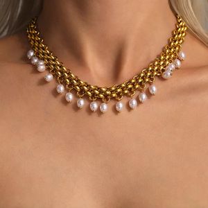 Da donna in acciaio inox impermeabile placcato oro 18K nappa collana di perle bracciale gioielli Set per matrimonio fidanzamento anniversario - Product Image 2