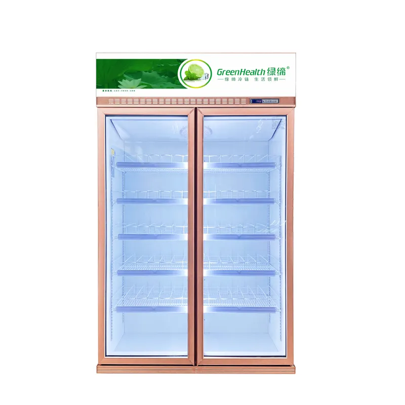 ตู้แช่เครื่องดื่มเย็น2ประตูตู้เย็นสองประตูสีเขียว & Health