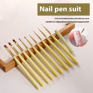 Wooden Handle <b>Nail</b> Art Brush Set Petite Round Oval Ombre Liner Crimped Ferrule with Lid Gel <b>Nail</b> Painting Decoration Brush - Product Image 2