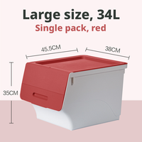 Boîte de rangement en plastique à grande ouverture frontale de 34 L, bac de rangement incliné à couvercle rabattable pour les jouets, les vêtements et les collations des enfants