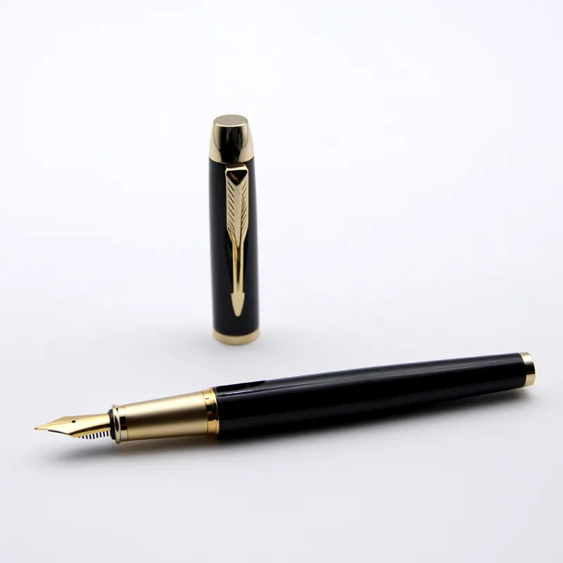 Lingmo caneta fonte de metal, preta, cor dourada, luxosa, de alta qualidade, com logotipo personalizado