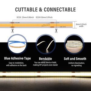 UL ระบุไว้320ชิป8mm COB LED 24V, IP20กลางแจ้ง IP65 fita LED cob 50mm cuttable 8W 5M 4000K แถบไฟ LED สีขาวยืดหยุ่น - Product Image 5