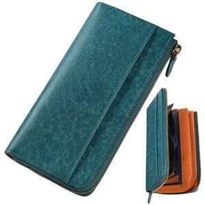 Genuine Leather Japanese Style Men's <b>Wallet</b> <b>Long</b> Zipper Clutch Bag With Rfid Blocking Feature Peacock Green - Product Image 1