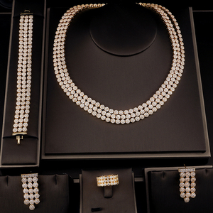RAKOL SP373 Collier, boucles d'oreilles et bracelet de mariage multicouche en cuivre plaqué or avec zircon AAA, style mode luxe 2022, petit cercle orné de pierres - Product Image 1