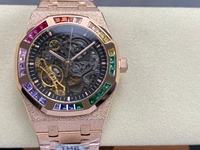 Montre mécanique étanche de qualité supérieure pour la plongée, 41 mm, mouvement THB Factory 3132, 15412, squelette, diamants arc-en-ciel