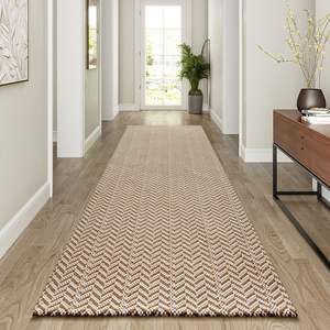 Tapis de cuisine rectangulaire Misty Clouds Chevron, antidérapant, en polyester et coton, résistant aux taches, paillasson - Product Image 1