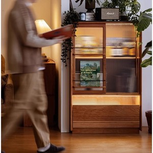 Mueble de TV Estilo Japonés, Mueble de Almacenamiento de Madera de Cerezo para Sala de Estar, Mueble de Pared de Madera Maciza con 5 Compartimentos - Product Image 2
