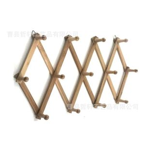 Wooden Telescopic Wall Mounted <b>Clothes</b> Rack Foldable Hat And Bag Hook For Bedroom <b>Storage</b> - Product Image 1