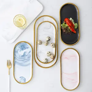 Индивидуальная Декоративная посуда для ресторана, Сервировочная тарелка, роскошная овальная керамическая обеденная тарелка из мрамора
