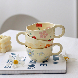 Korea Style Hand Painted Flower Coffee Mug Exquisite Irregular <b>Ceramic</b> Latte <b>Cup</b> - Product Image 2