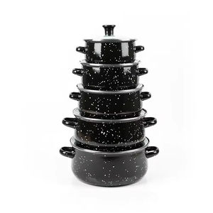 Enamel Cookware Set Including Soup <b>Pot</b> Stew <b>Pot</b> Double Ear <b>Pot</b> 5 Piece Black Speckled Ready Stock Wholesale - Product Image 5