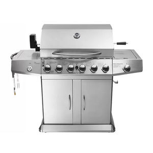 स्टेनलेस स्टील 6 बर्नर गैस बीबीसी ग्रिल बड़ा खाना पकाने का क्षेत्र हॉटप्लेट आधुनिक प्रीमियम डिजाइन समायोज्य ट्रॉली फोल्डेबल आउटडोर उपयोग - Product Image 1