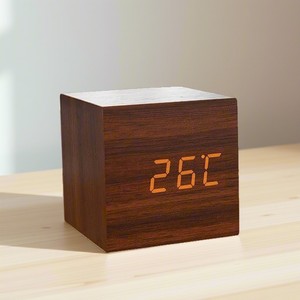 Houten wandwekker voor slaapkamer en kantoor, lichtgevend, intelligent, elektronisch, vierkant, multifunctioneel digitaal display - Product Image 4