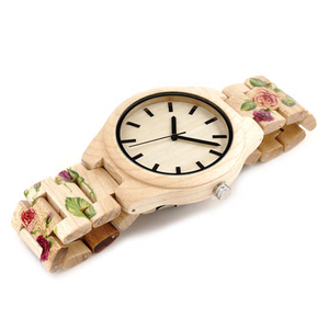 Diseño personalizado Clásico Señoras <span class=keywords><strong>Pino</strong></span> Relojes de madera Impresión de flores Banda Relojes de madera Mujeres - Product Image 2