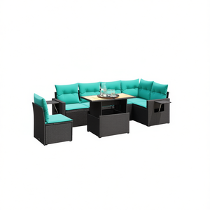 Set di divani da giardino in polyrattan nero da 7 pezzi con cuscini, mobili da giardino per esterni, stile contemporaneo - Product Image 1