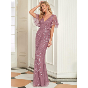 المرأة جميلة الكشكشة الأكمام الترتر التطريز فستان أم أسلوب العروس مساء - Product Image 3