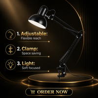 Lampe de bureau LED Joystar moderne blanche à piles, bras long réglable en fer noir, lampe de lecture à clipser pour chambre et bureau