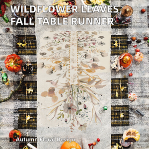 Wildflower Leaves Floral Printed Woven Polyester/Cotton Customized Fall Thanksgiving Kitchen Dining <b>Table</b> <b>Runner</b> Home Party - Product Image 2