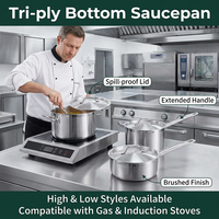 Casserole en acier inoxydable à fond triple épaisseur, avec poignée unique, compatible induction, finition brossée professionnelle, couvercle encastré, pot à lait