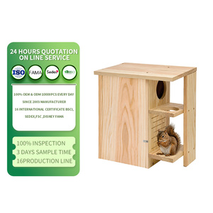 Casa y Comedero para Ardillas de <span class=keywords><strong>Madera</strong></span> Natural, Refugio para Animales Silvestres de Jardín, Caja de <span class=keywords><strong>Madera</strong></span> de Pino, Venta al Por Mayor Directa de Fábrica - Product Image 1