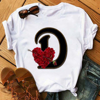 T-shirt imprimé alphabet anglais A B C D E pour femmes, nouveau t-shirt d'été pour couples, amoureux, t-shirt féminin Harajuku, décontracté, noir, tops, t-shirts