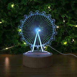 Dönme dolap 3D akrilik gece lambası RGB renk lambaları pilli Led ışıkları çocuk odası için