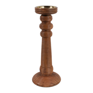 Portacandele a Colonna in Legno di Mango Scanalato, Candelabro Decorativo per Centrotavola, Ingresso e Tavolino da Caffè - Product Image 1