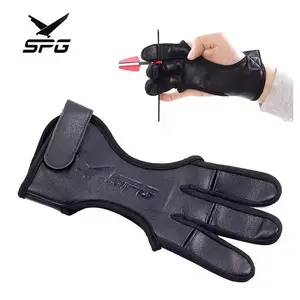 SPG Archery Hand Guard 3 Finger Leather Traditional Recurve Bow Hunting Deerskin Adjustable Protective Fingers Gear Tool